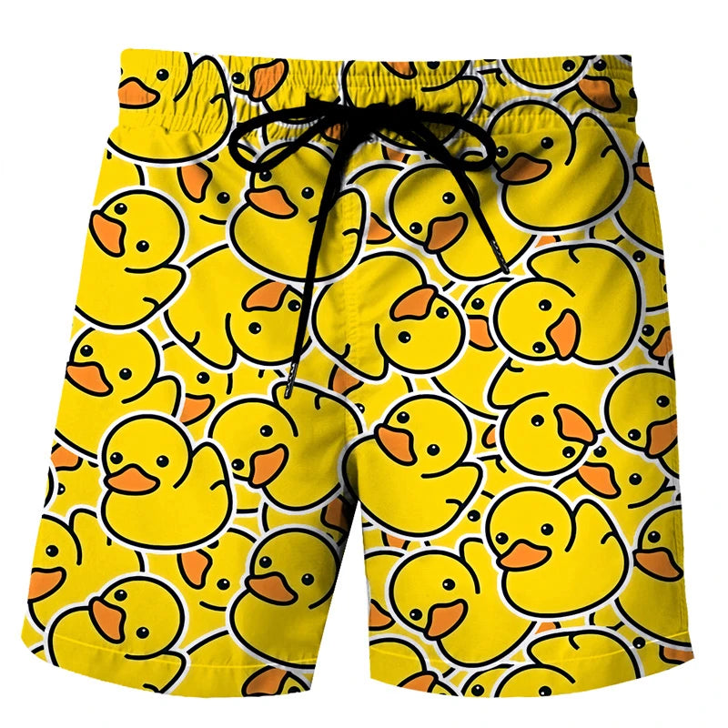 short de bain plage canard imprimé jaune