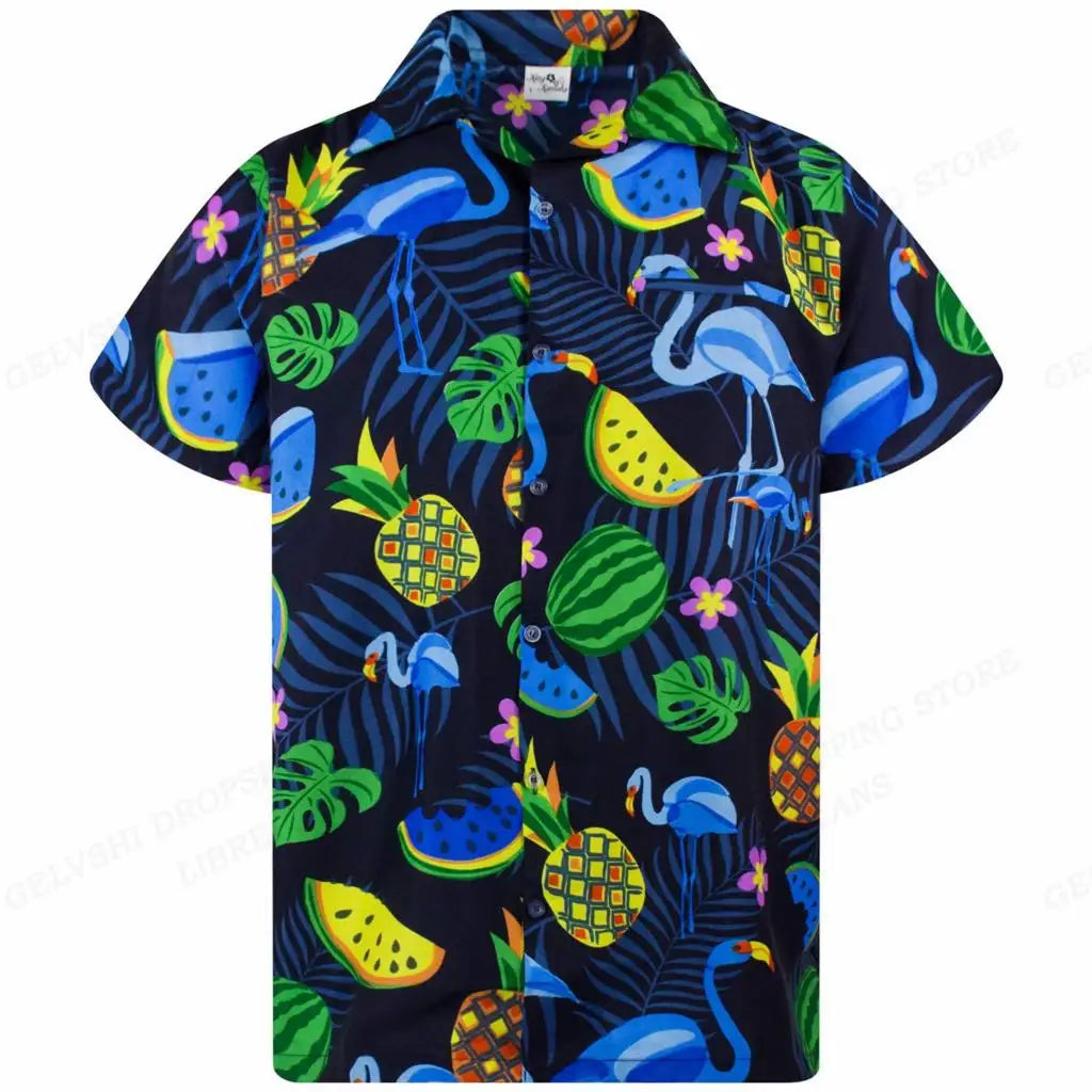 Chemise hawaïenne flamant rose