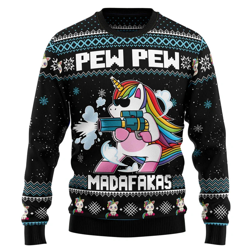 pull de noel pew pew madafakas licorne