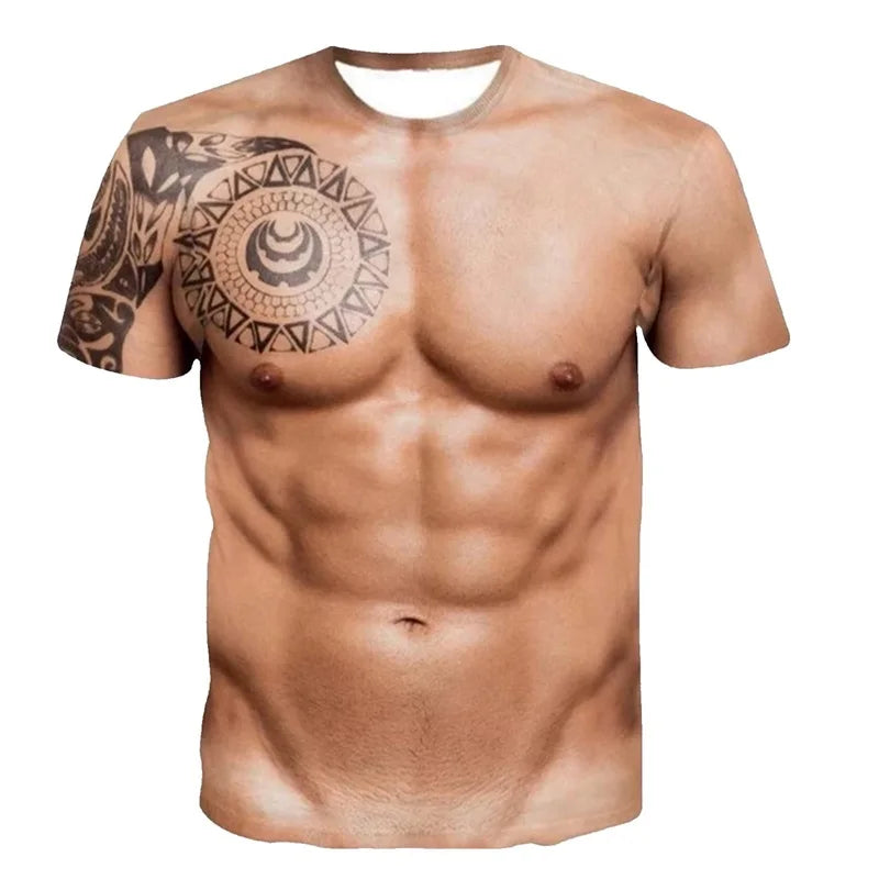 t-shirt torse nu musclé tatoué