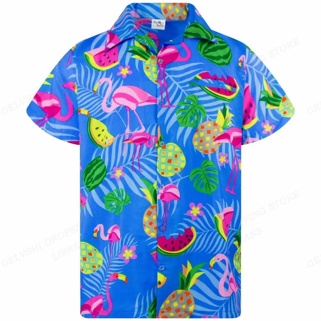 Chemise hawaïenne flamant rose