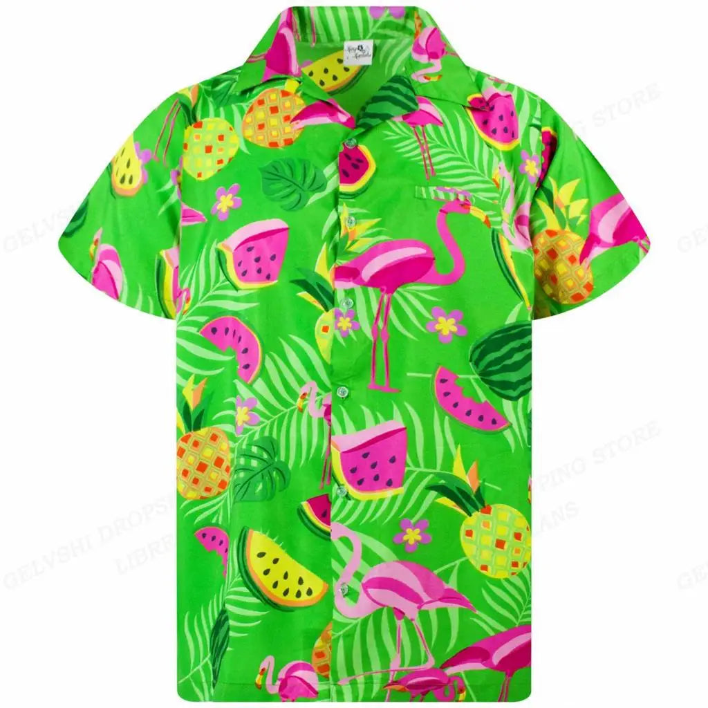 Chemise hawaïenne flamant rose