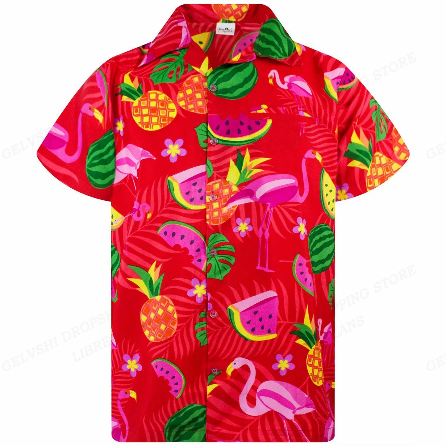 Chemise hawaïenne flamant rose